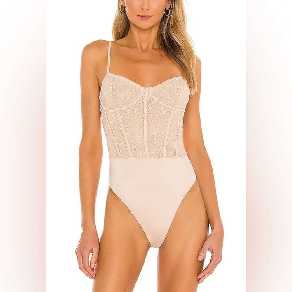AFRM Womens Cora Lace Thong Bodysuit Shifting Sand Back Cutout Underwire XS